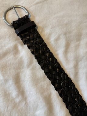 LOFT Black Braided Leather Belt with Silver Buckle